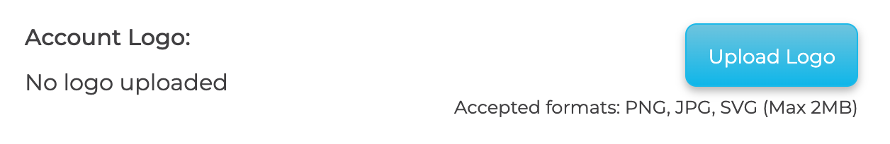 The Account Logo section before a logo is uploaded, showing the Upload Logo button